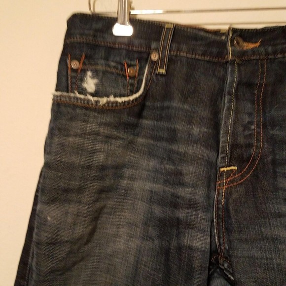 Lucky Brand Men's Size 33x30 227 Slim Boot Fit Jeans Button Fly Dark Wash Frayed - Picture 3 of 8